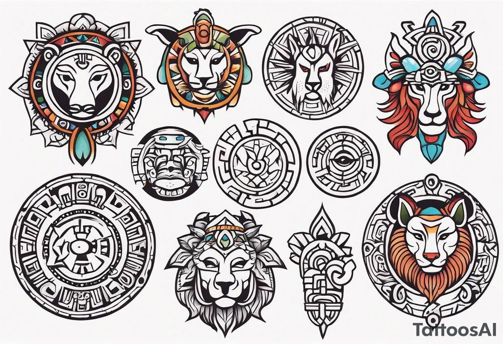 Mayan Zodiac symbols with POP on knee cap tattoo idea