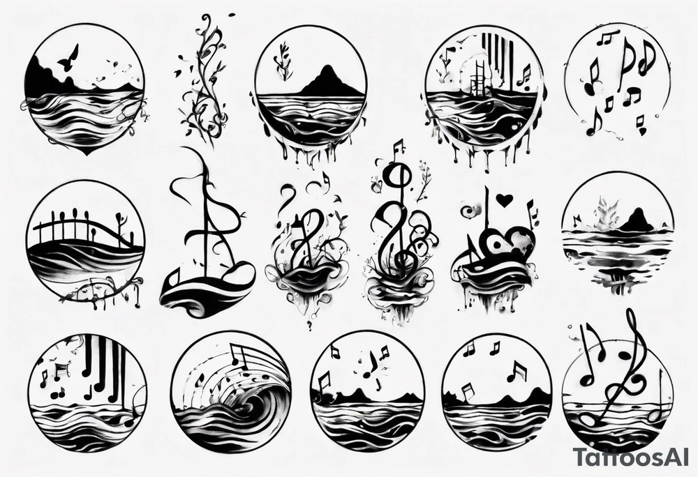 Diving into love , music notes, simplicity water scene tattoo idea Diving into love , music notes, simplicity water scene tattoo idea
