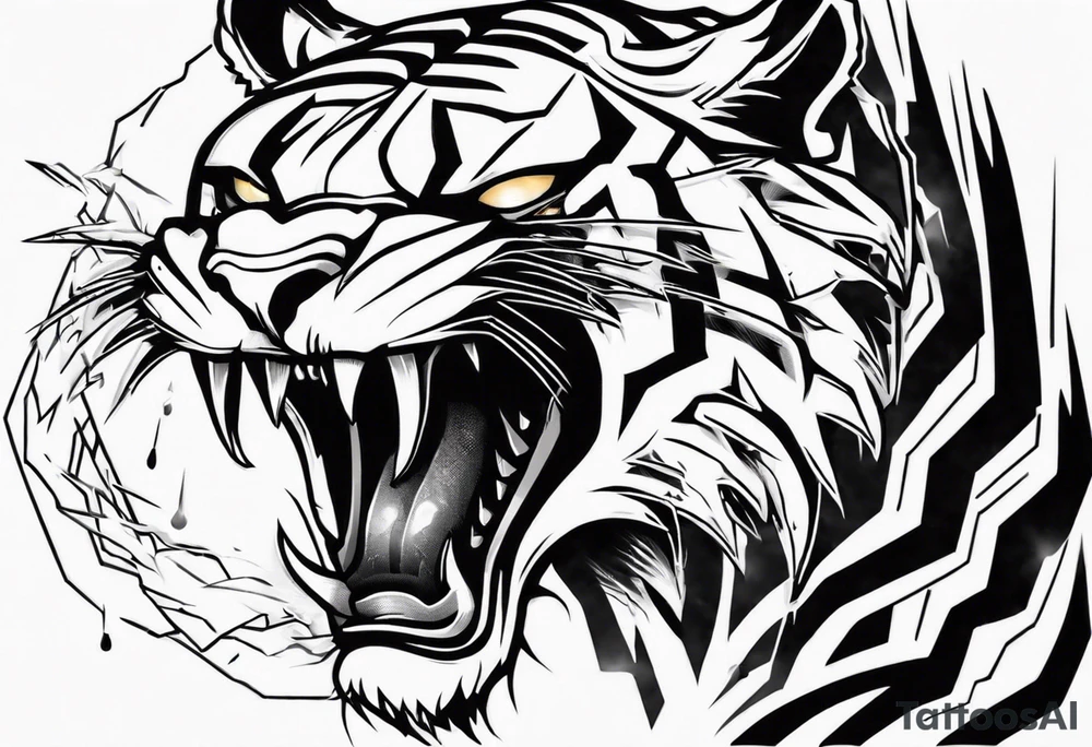 mythical ferocious tiger with lightning around it. The tattoo is for a forearm sleeve tattoo idea