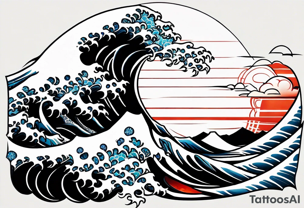 full sleeve. japanese wave mixed in celtic patterns equally. kamikaze plane tattoo idea