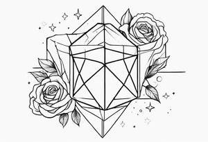 Tesseract with clouds small roses and stars around it tattoo idea