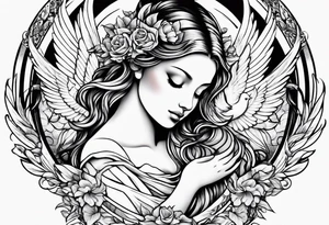 Praying angel with doves full sleeve tattoo idea