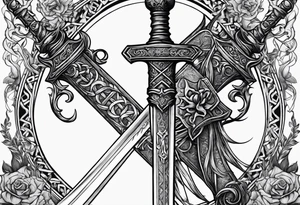 sword with satanic symbols tattoo idea