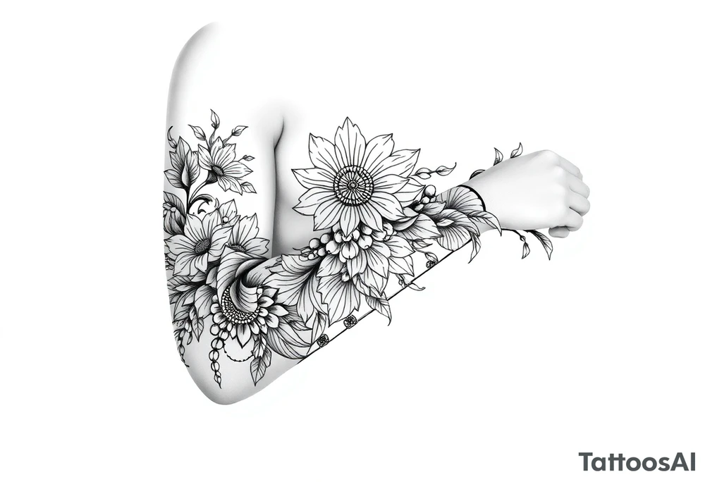 bold line shaman and witch style no flower tattoo idea
