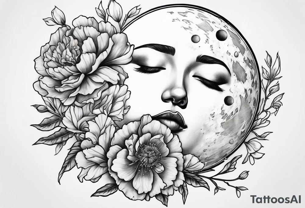 Moon and carnation tattoo idea