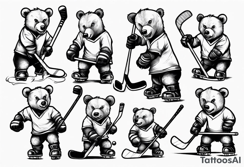 baby bear playing hockey tattoo idea