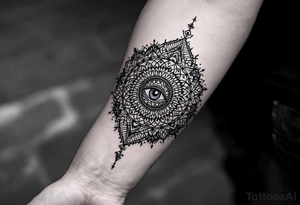 mandala with eye in the middle and Om tattoo idea