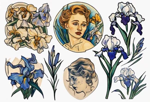 A small condensed tattoo with Van Gogh Irises on the upper left chest of a woman tattoo idea