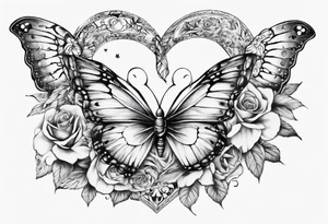 Butterfly wrap tattoos with large centre piece with moon and floral theme and heart. Bracelet around ankle show on higher ankle tattoo idea