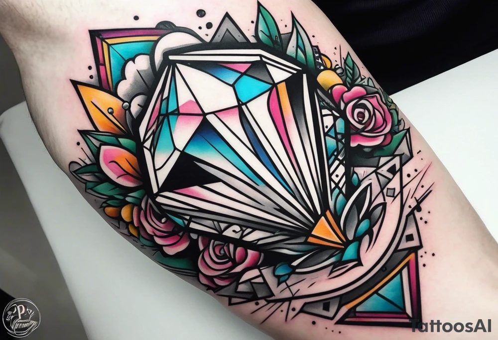 Sleeve on the forearm with a diamond in the middle for men tattoo idea