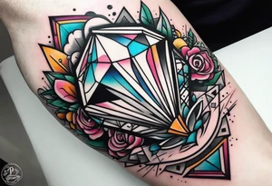 Sleeve on the forearm with a diamond in the middle for men tattoo idea