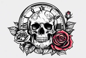 Skeleton with roses with clock tattoo tattoo idea