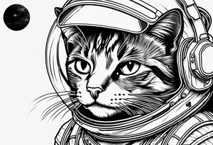 a cat in space line art tattoo idea