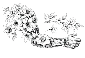 sleeve of narcissus flowers, holly and jonquil flowers tattoo idea