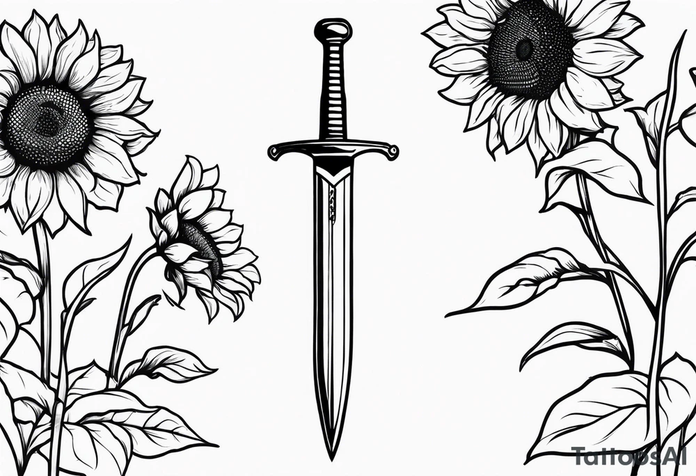 sword with sunflowers on it tattoo idea