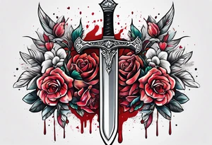 Bloody sword and flowers tattoo idea