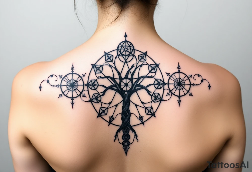 Sephiroth tree tattoo with sacred geometry and cosmic elements 10 Sephiroth Kabbala tattoo idea