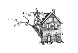 Big  wolf  blowing down   a brick house tattoo idea