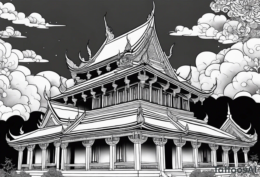 thai temple but minimalistic and remove any background like trees and clouds tattoo idea