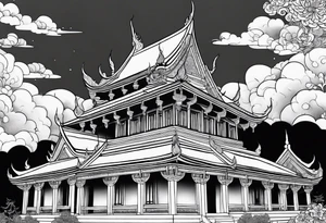 thai temple but minimalistic and remove any background like trees and clouds tattoo idea