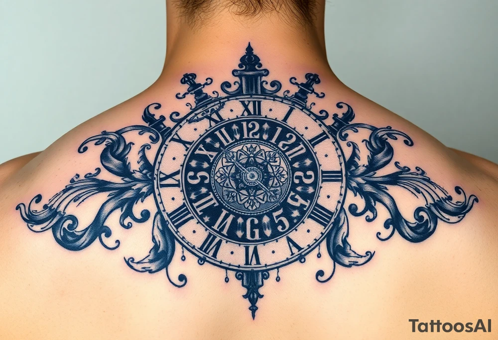 vintage roman numerals within ornate clockwork mechanism tattoo idea