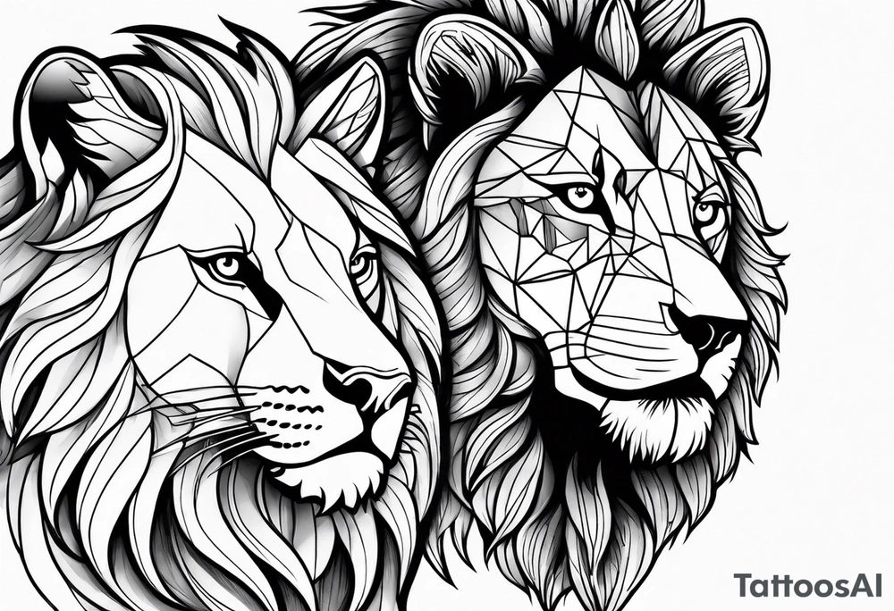 lion and wolf together but playful tattoo idea