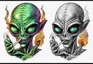An alien  smoking a spliff tattoo idea
