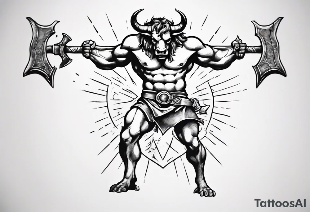 thigh tattoo of a minotaur with a double-edged axe tattoo idea thigh tattoo of a minotaur with a double-edged axe tattoo idea