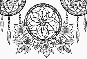 Dream catcher with hearts and flowers tattoo idea