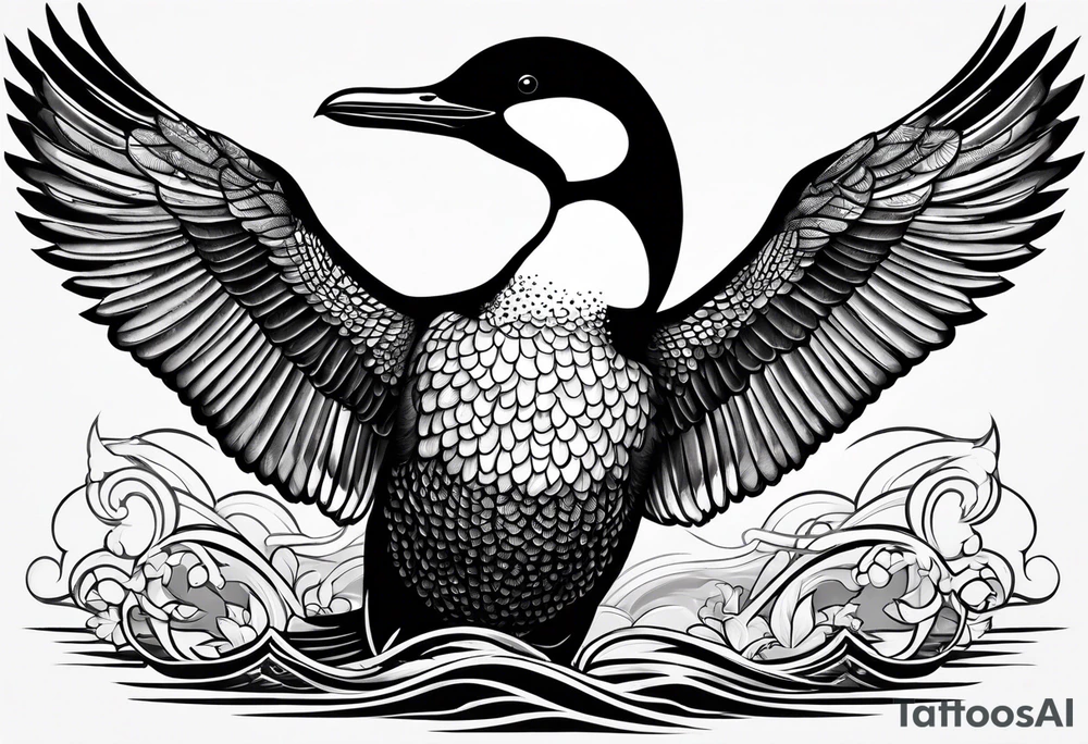 A loon with its wings spread looking badass and tough tattoo idea
