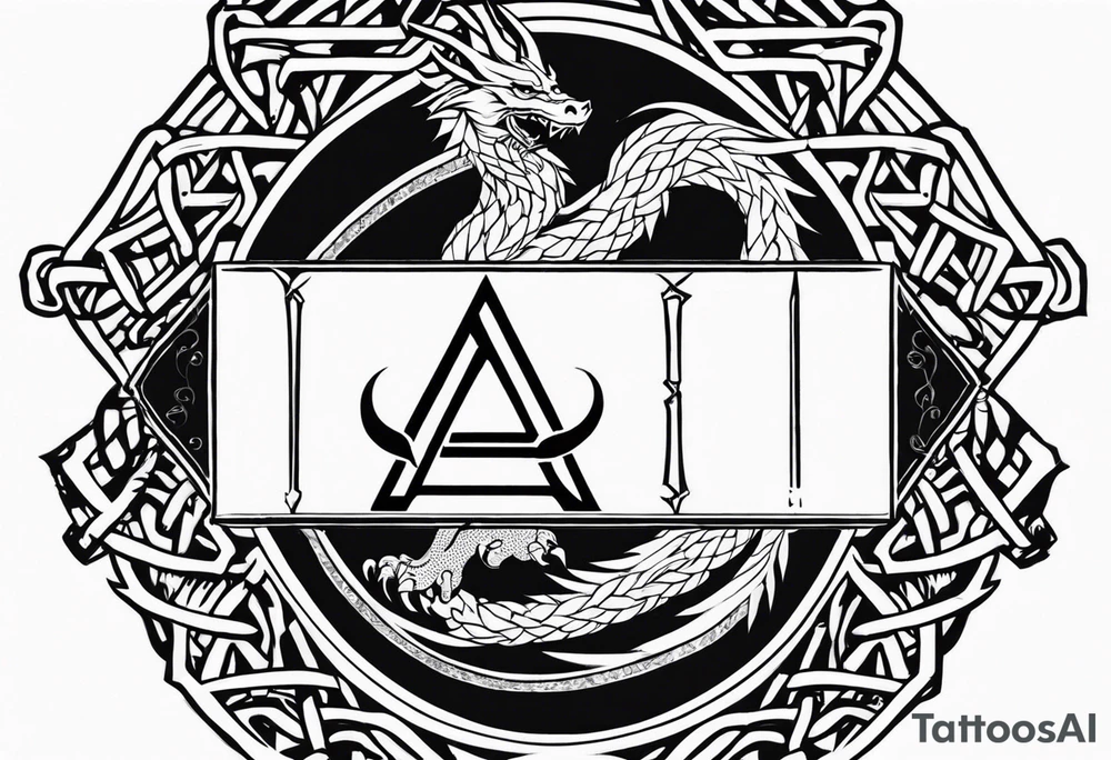 Valhalla sword shield dragon axe Valknut barbed wire chains fire tattoo idea