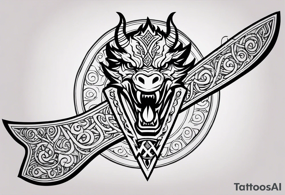 Valhalla sword dragon head axe tattoo idea