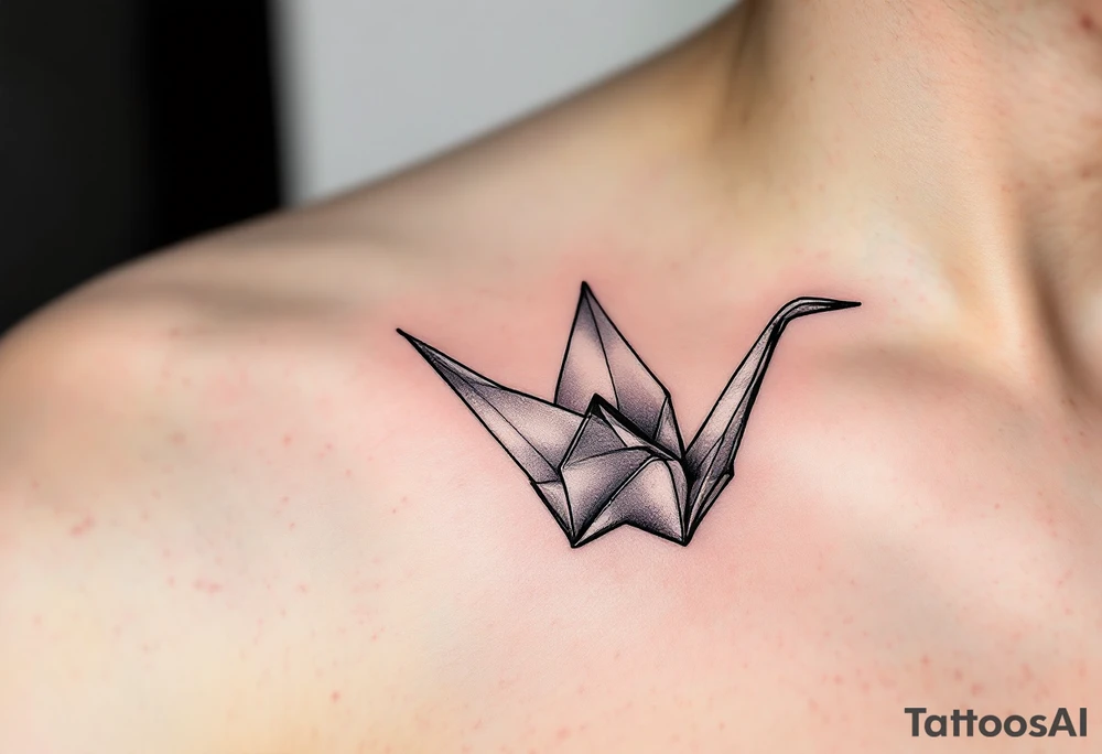 A delicate paper crane folded from pastel watercolor folds, symbolizing peace and free will. tattoo idea