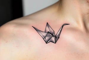 A delicate paper crane folded from pastel watercolor folds, symbolizing peace and free will. tattoo idea