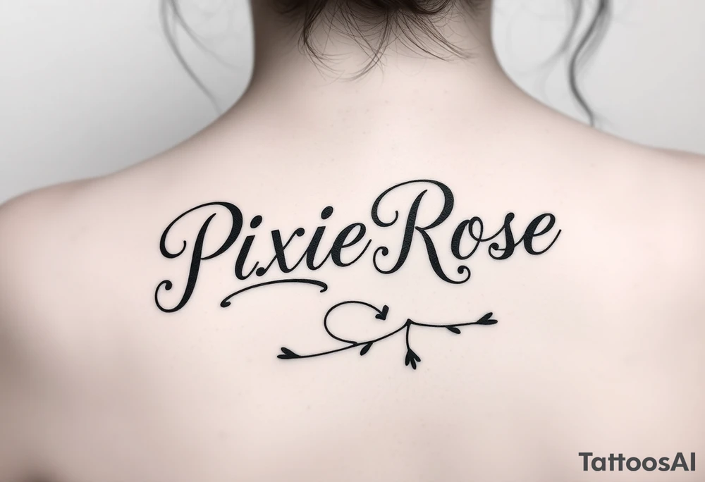 "PixieRose" above a man's eyebrow in a  gangsters Chicano calligraphy style font tattoo idea