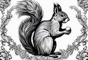 Squirrel with angel wings holding an acorn tattoo idea