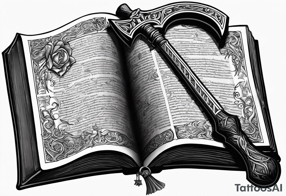 The symbol of Matthias a open Bible and a battle Axe tattoo idea