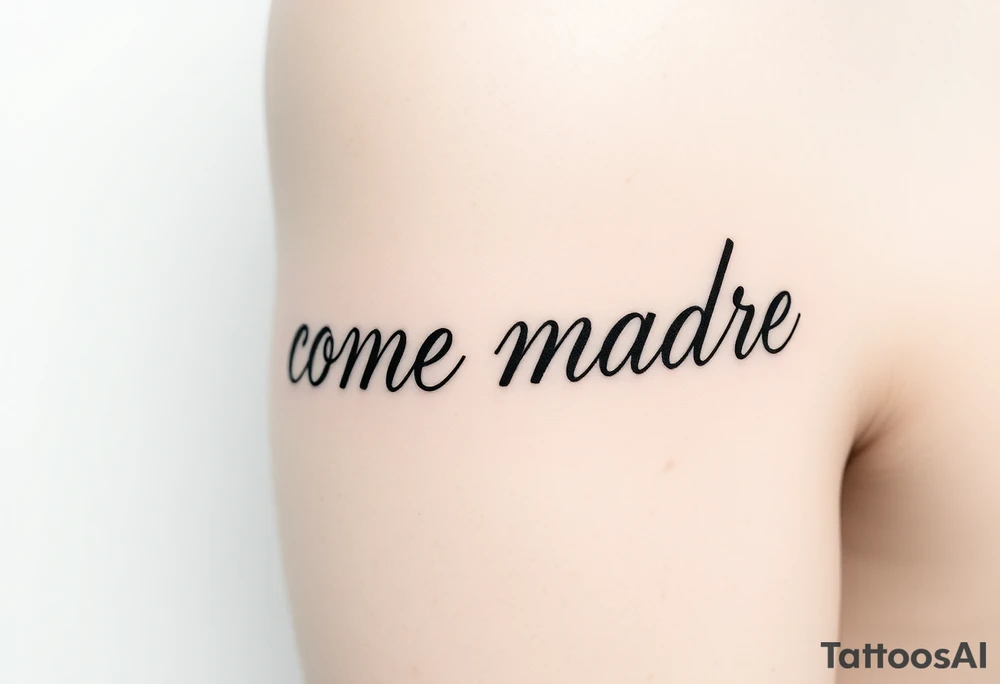 i want the phrase “ come madre ” in script cursive  writing on a female on the inside of her left arm where the elbow crease is tattoo idea