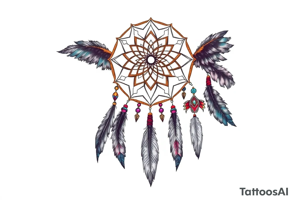 dreamcatcher with feathers and some color tattoo idea