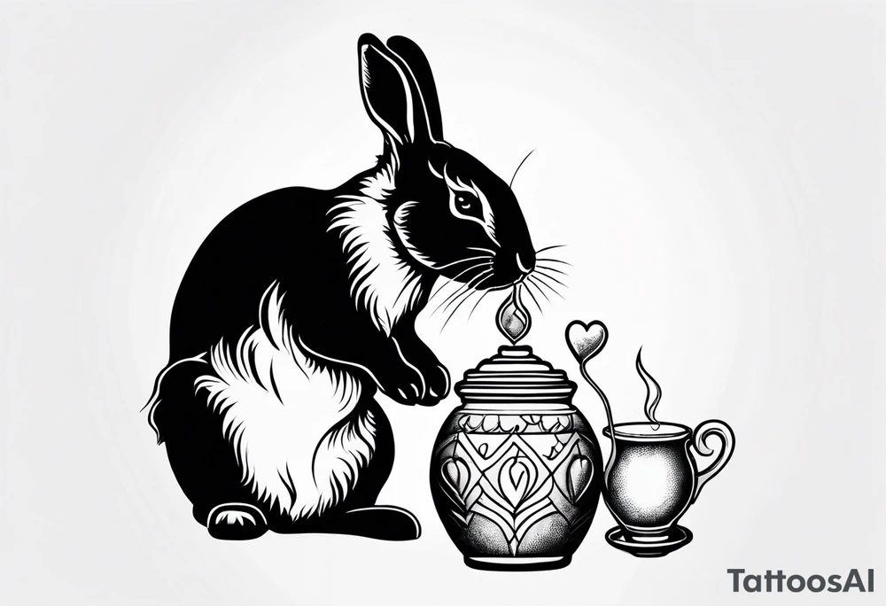 Side view outline of bunny with heart and honey pot minimalistic tattoo tattoo idea