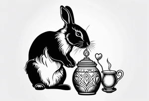 Side view outline of bunny with heart and honey pot minimalistic tattoo tattoo idea