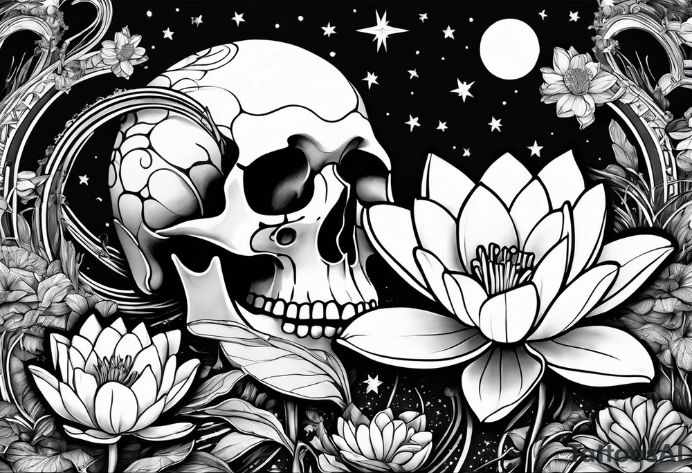 roller coaster track, water lily, daffodils, space and stars, skulls tattoo idea