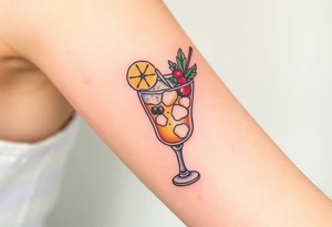 Fun cocktail that you would get on a Caribbean cruise in a short square glass with lots of garnishes tattoo idea