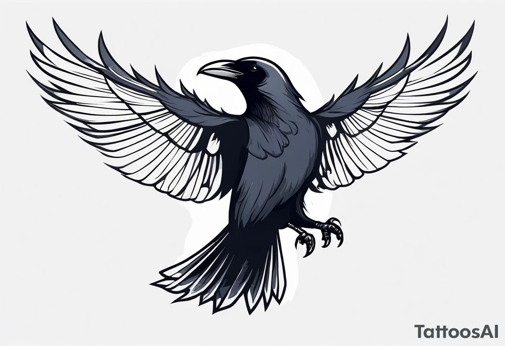 raven in flight with wings spread tattoo idea