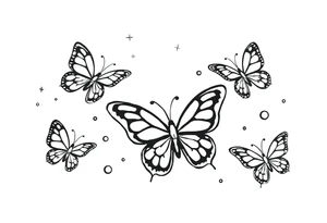 Simple outline of flying butterflies with lots of sparkles and bubbles tattoo idea