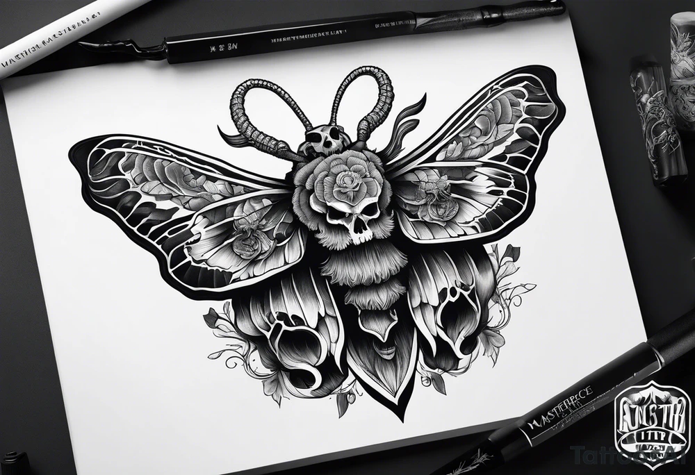 Death moth with rams skull tattoo idea