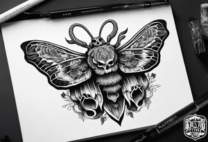 Death moth with rams skull tattoo idea