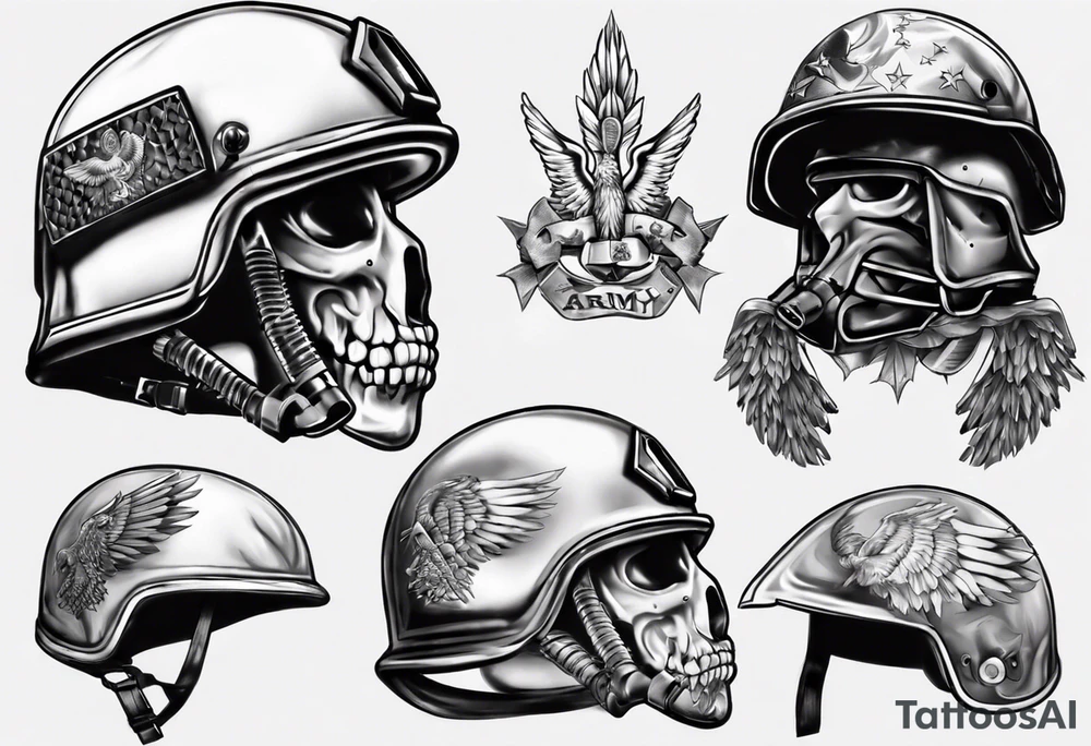 army helmet with 3 bullets tattoo idea