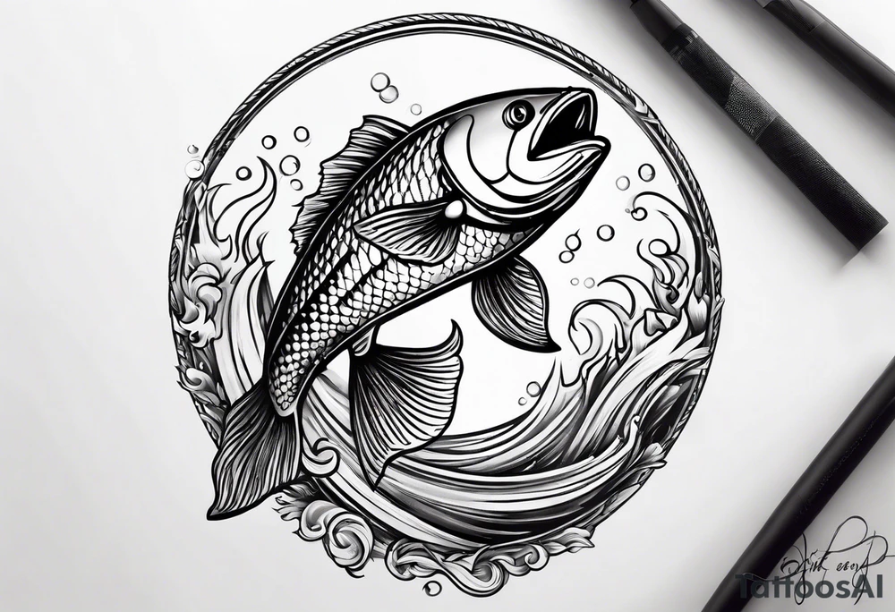 fish jumping through hoop on fire tattoo idea
