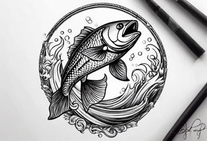 fish jumping through hoop on fire tattoo idea